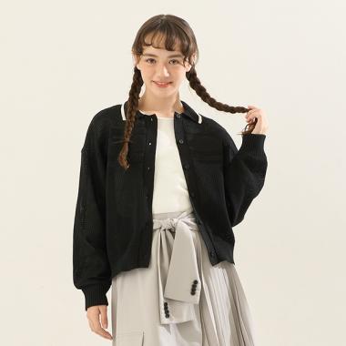 【AMI】ライン衿メッシュカーデ×ロンTセット