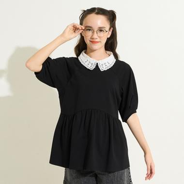 【AMI】【接触冷感】刺しゅう衿ペプラムカットプルオーバー