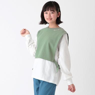 ワッフルベストレイヤード風ロングTシャツ