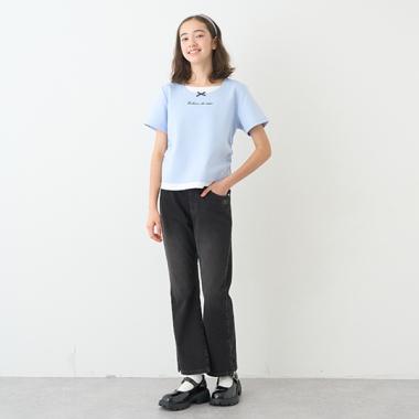 【のびのび】カットデニムフレアパンツ