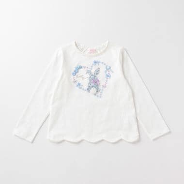 花柄ウサギ裾スカラップTシャツ