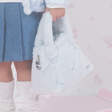 リボンフェイクファー　ボストンバッグ