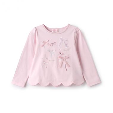 リボンイッパイ裾スカラップ長袖Tシャツ