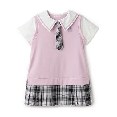 セーラーカラー　チェックプリーツ　ドッキングワンピース