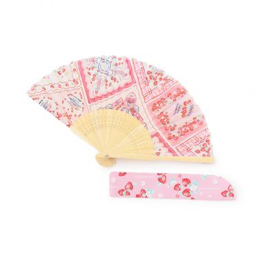 紫陽花・いちごハンカチ柄　扇子　袋つき