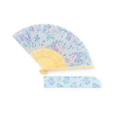 紫陽花・いちごハンカチ柄　扇子　袋つき