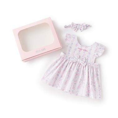 【BOXつき】ストライプ花柄エプロン＆ヘアバンドセット