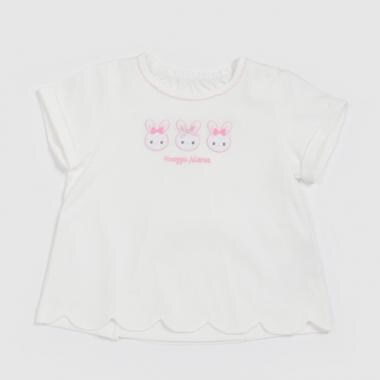 うさぎアップリケ裾スカラップ　半袖Tシャツ