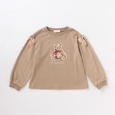 【リピート】【直営店で取り扱い無し】クマ　袖ケーブル切替　長袖Ｔシャツ