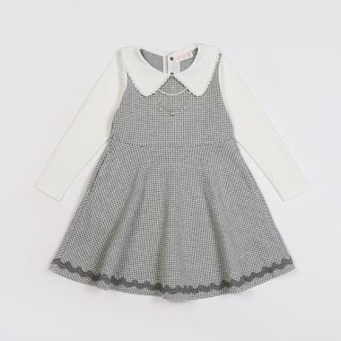 【リピート】【直営店で取り扱い無し】衿つきチェックドッキングワンピース　ネックレスつき