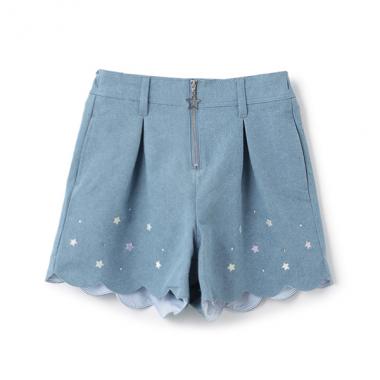 【人気商品再入荷】【直営店で取り扱い無し】フロントZIP　裾スカラップ星刺しゅうショートパンツ