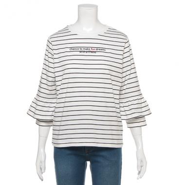 フリル袖刺しゅう入りTシャツ