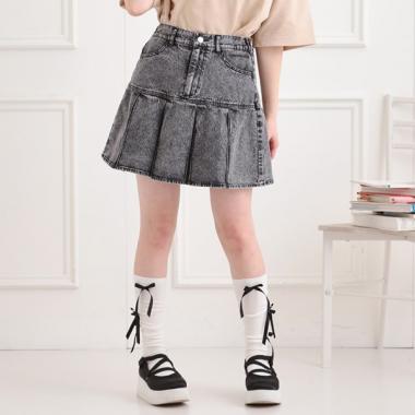 デニム裾プリーツスカート