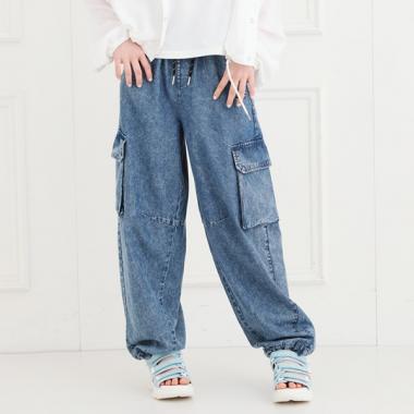冷感デニムバレルカーゴパンツ