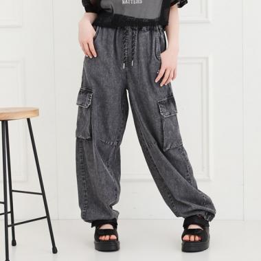冷感デニムバレルカーゴパンツ