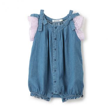 【カーバーオール/ロンパース】【オーシャン＆グラウンド】リボンギャザーロンパス