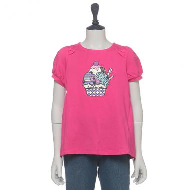 ネコ×アイスクリームプリント袖デザインTシャツ