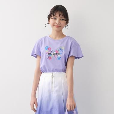 チョウ花プリント半袖Tシャツ【接触冷感】