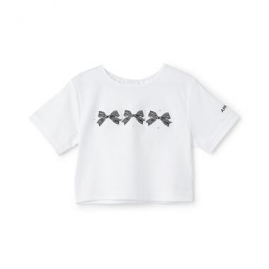 リボン刺しゅう短丈Tシャツ