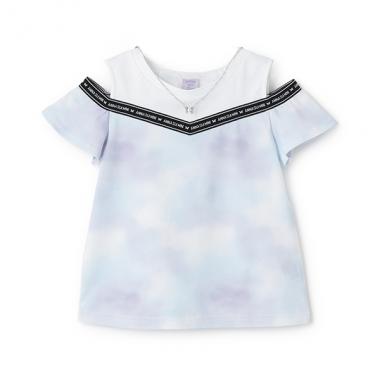ネックレスつきロゴテープ肩あきTシャツ