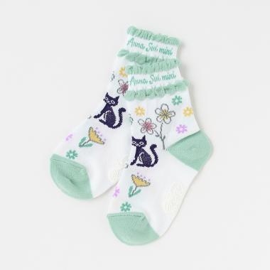 ★花＆猫 クルーソックス【日本製】
