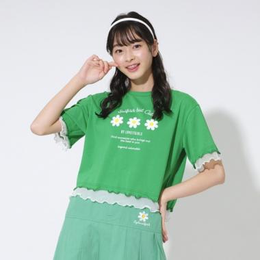 チュールつきデイジー半袖Tシャツ