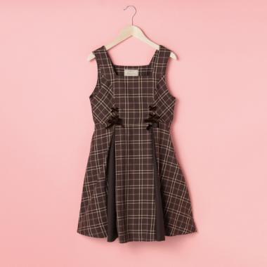 【リピート】【直営店で取り扱い無し】レースアップ切り替えチェック柄ジャンパースカート