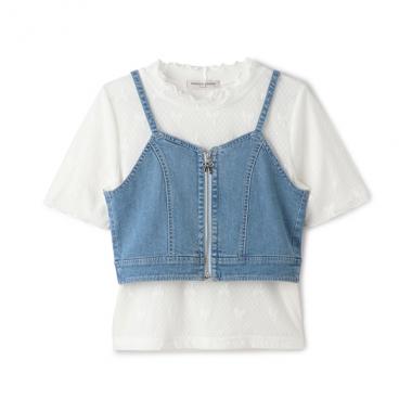 デニムビスチェ＆レース半袖Tシャツセット