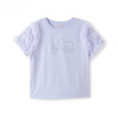 袖チュールフリル半袖Tシャツ