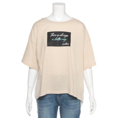 バックプリーツ切り替えボックスロゴTシャツ