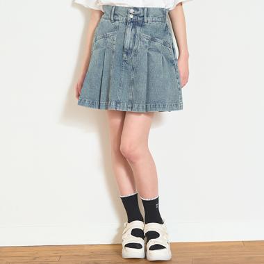 美脚見えデニムプリーツスカート