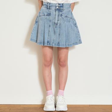 美脚見えデニムプリーツスカート