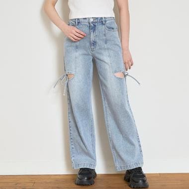 リボンスリットデニムパンツ