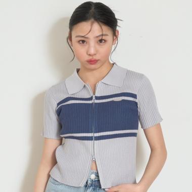 【アラエル】半袖ZIPニット
