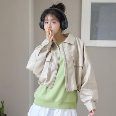 Fレザーショートブルゾン