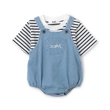 デニムサロペット+ボーダー半袖Tセット