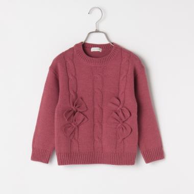 リボンつきアラン編みセーター