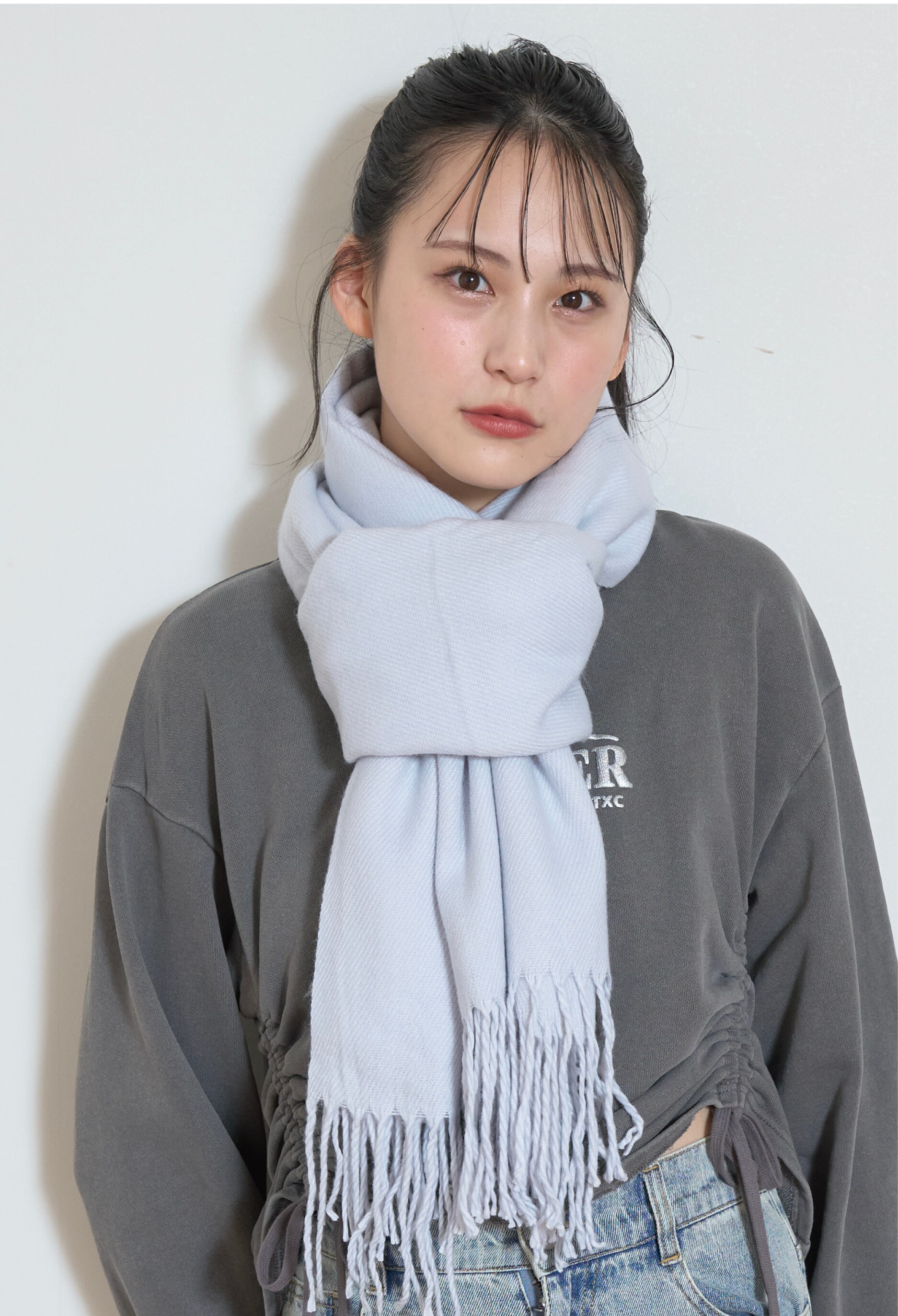 ノベルティ 巻きコテ ブルー 高身長 接触冷感ライトチノAラインロングスカート（トールサイズ