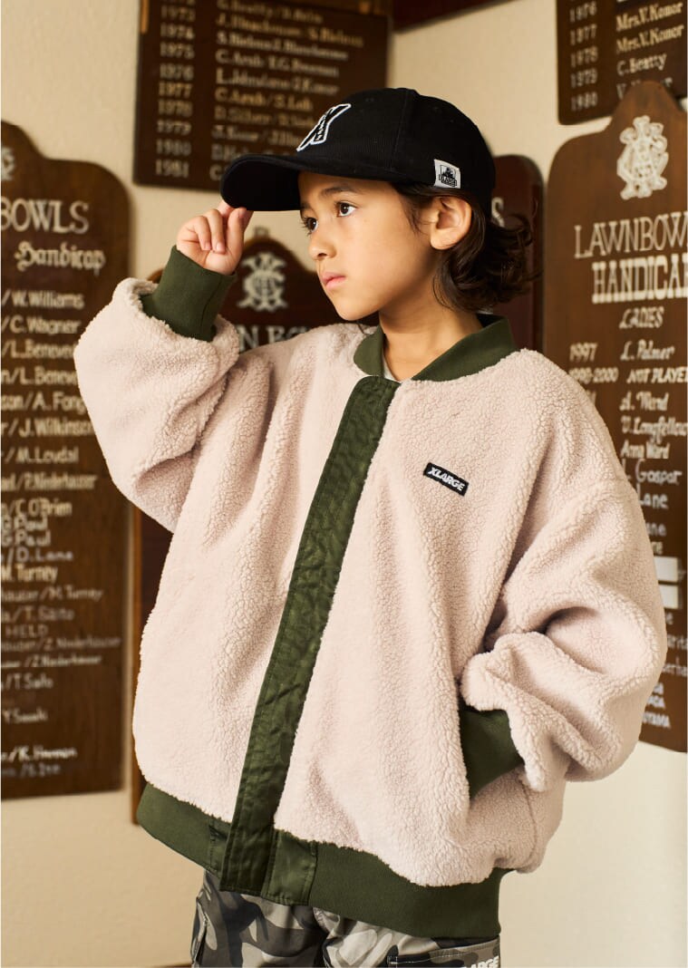 XLARGER KIDS キッズ シープボア斜め切替ブルゾン+シャツ3点セット XLARGE KIDS 2023 FALL COLLECTION